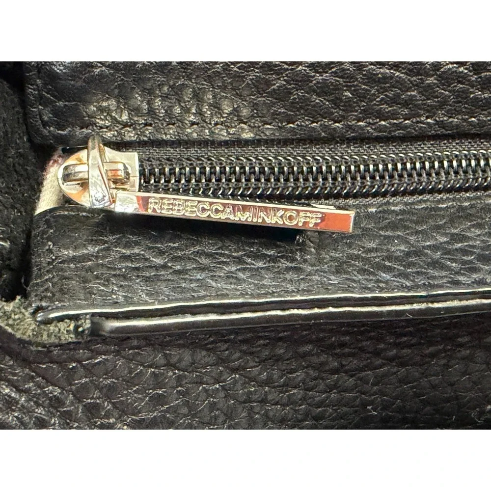 Rebecca Minkoff Black Pebbled Leather Crossbody Braided Trim Zip Top Messenger